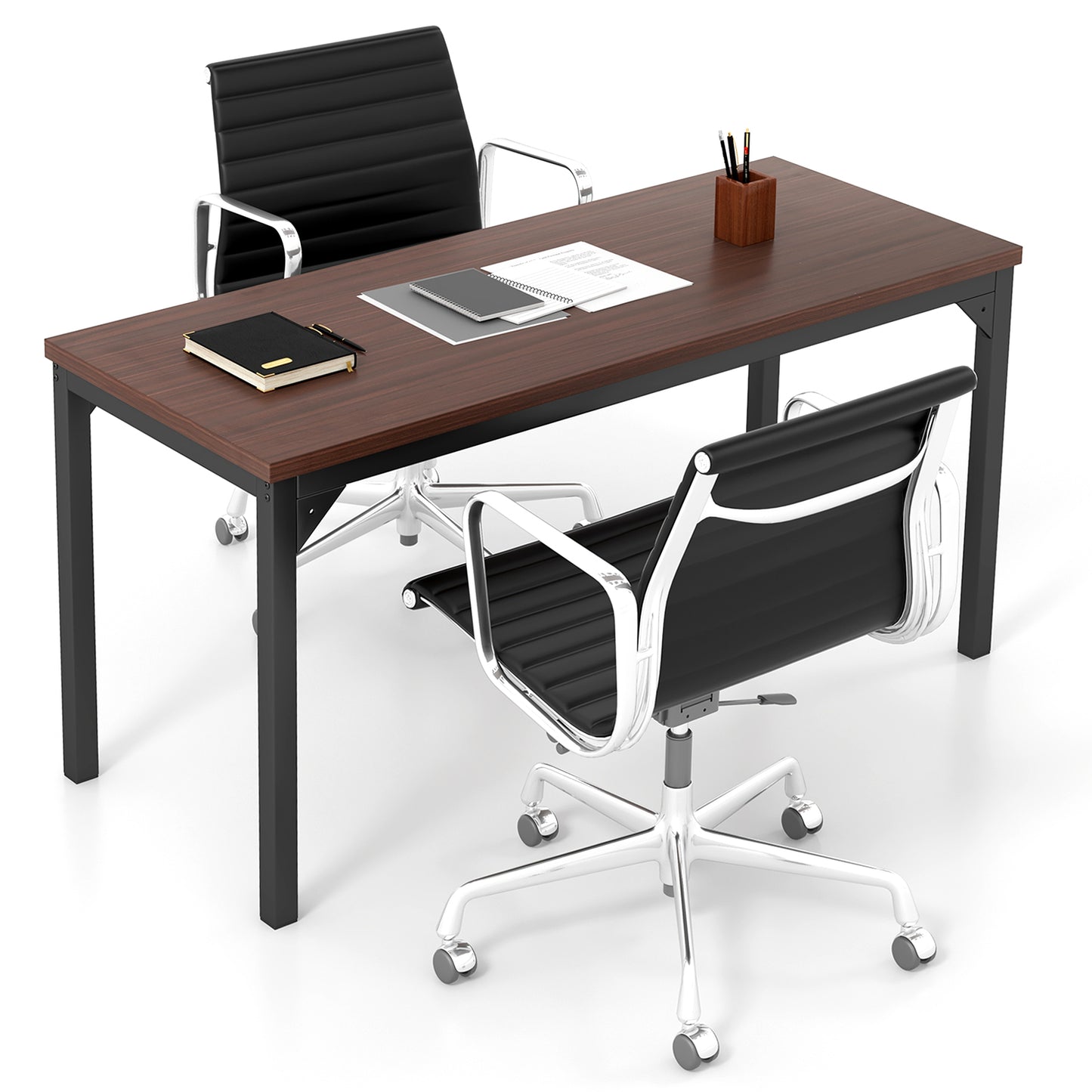 55 Inch Conference Table with Heavy-duty Metal Frame, Brown Writing Desks at Gallery Canada