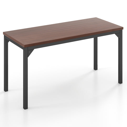 55 Inch Conference Table with Heavy-duty Metal Frame, Brown Writing Desks Brown at Gallery Canada