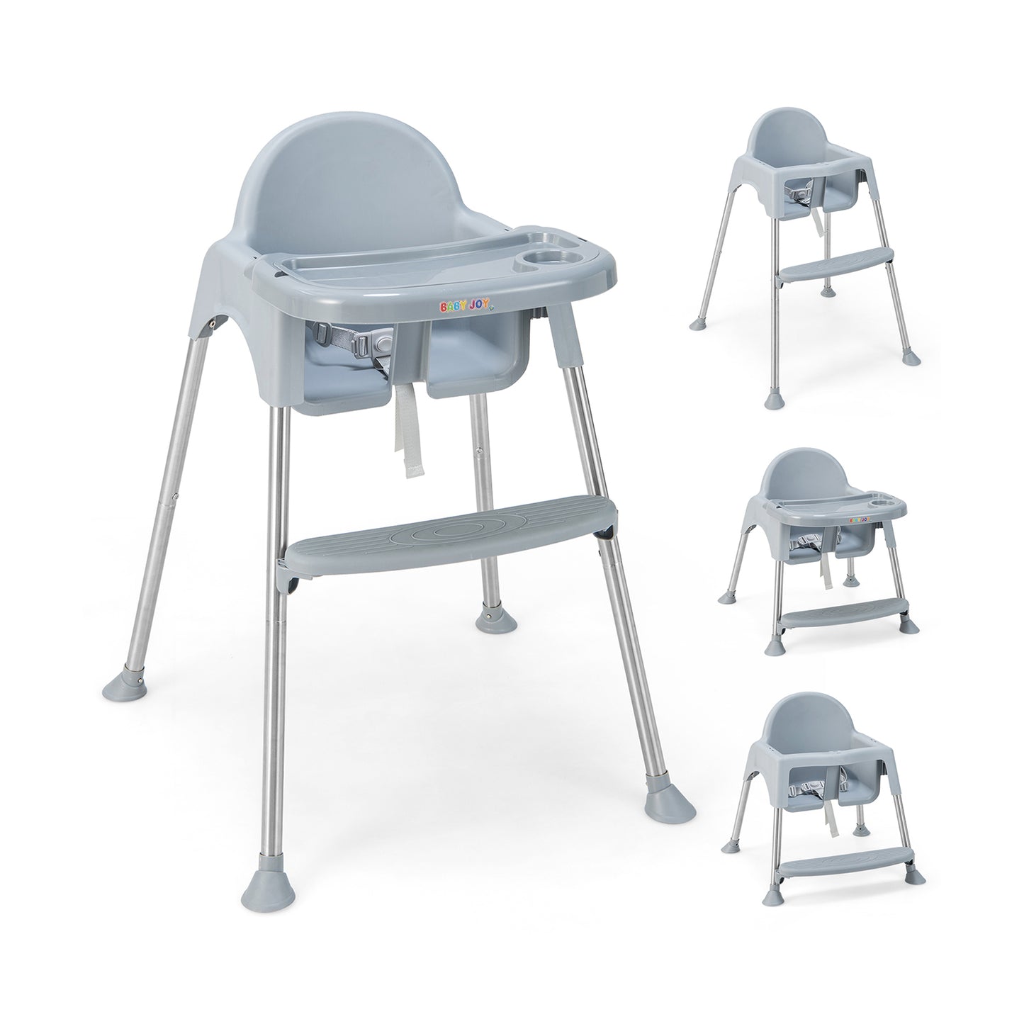 4-In-1 Convertible Baby High Chair, Removable Double Tray, Gray High Chairs Gray at Gallery Canada