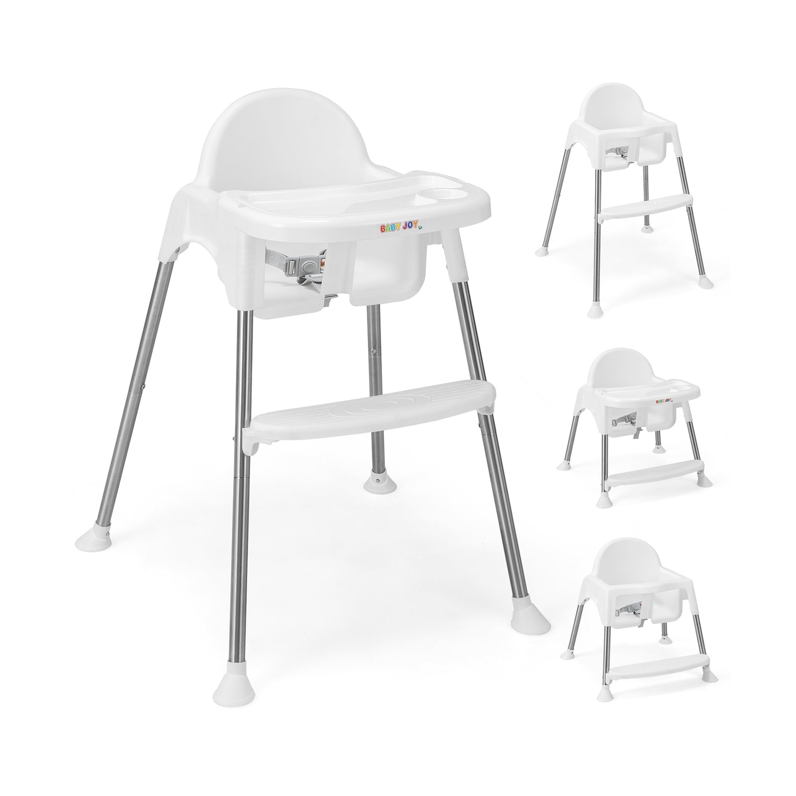4-in-1 Convertible Baby High Chair, Removable Double Tray, White High Chairs White at Gallery Canada