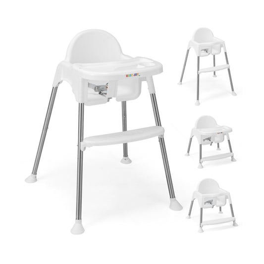 4-in-1 Convertible Baby High Chair, Removable Double Tray, White High Chairs White at Gallery Canada