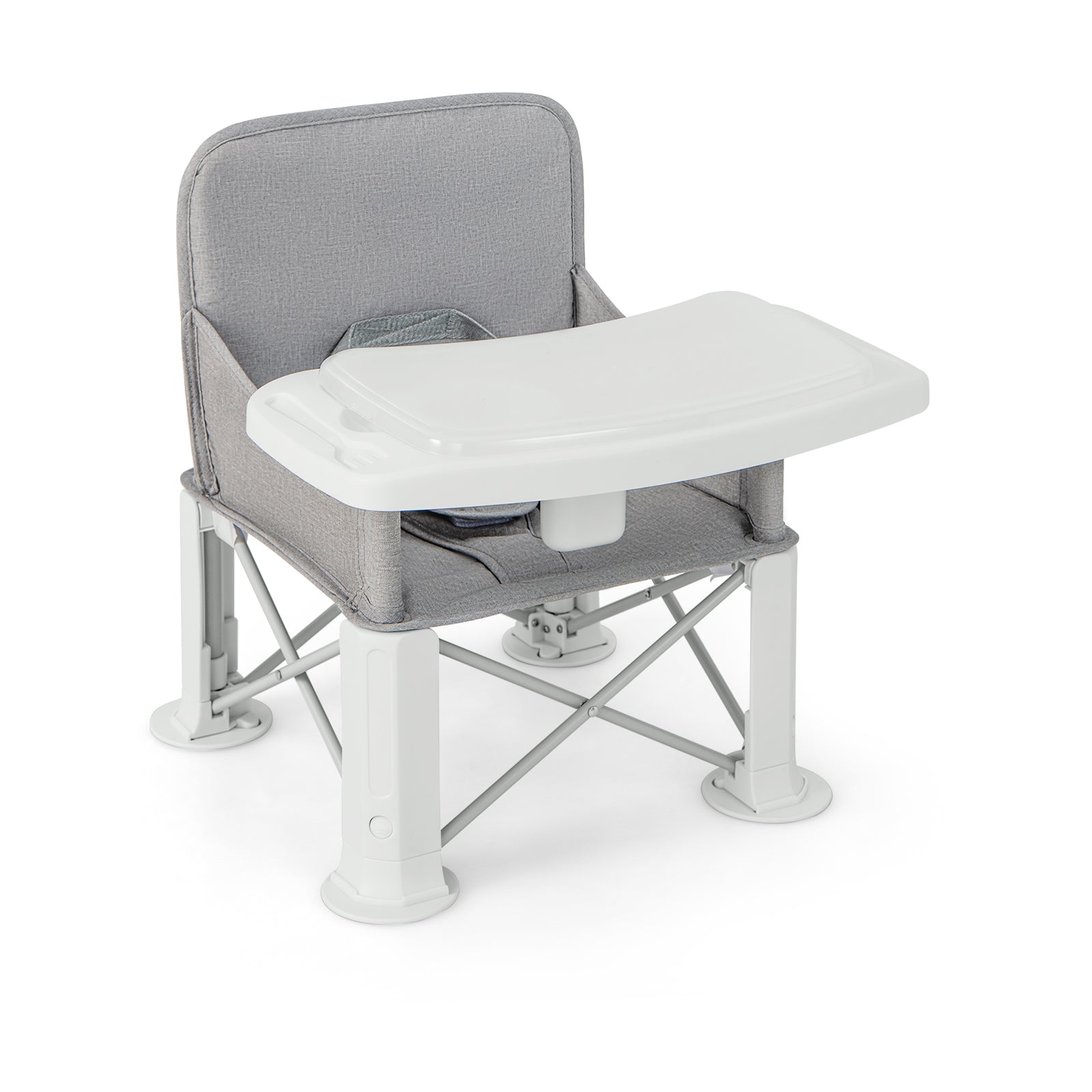 Portable Baby Booster Seat with Straps and Double Tray, Gray High Chairs at Gallery Canada