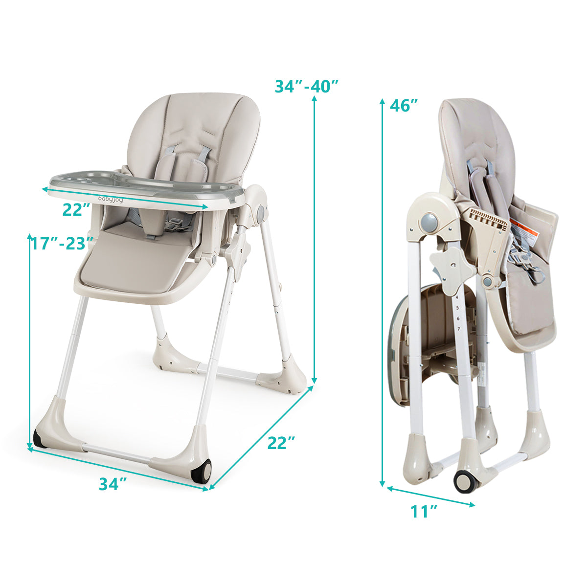 Baby Convertible High Chair with Wheels, Gray High Chairs at Gallery Canada