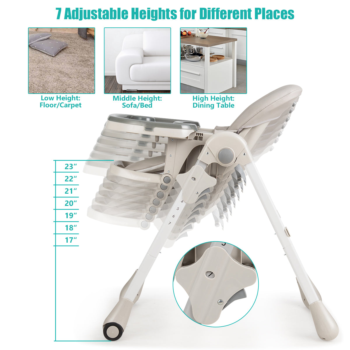 Baby Convertible High Chair with Wheels, Gray High Chairs at Gallery Canada