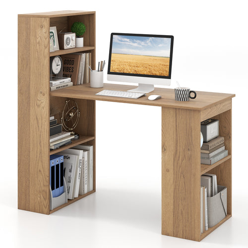 48 Inch Computer Desk With 4-Tier Bookcase, CPU Stand, Natural