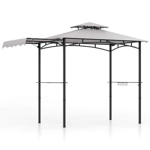 11 x 5 FT Grill Gazebo, With Side Awning And Double-Tiered Top, Gray