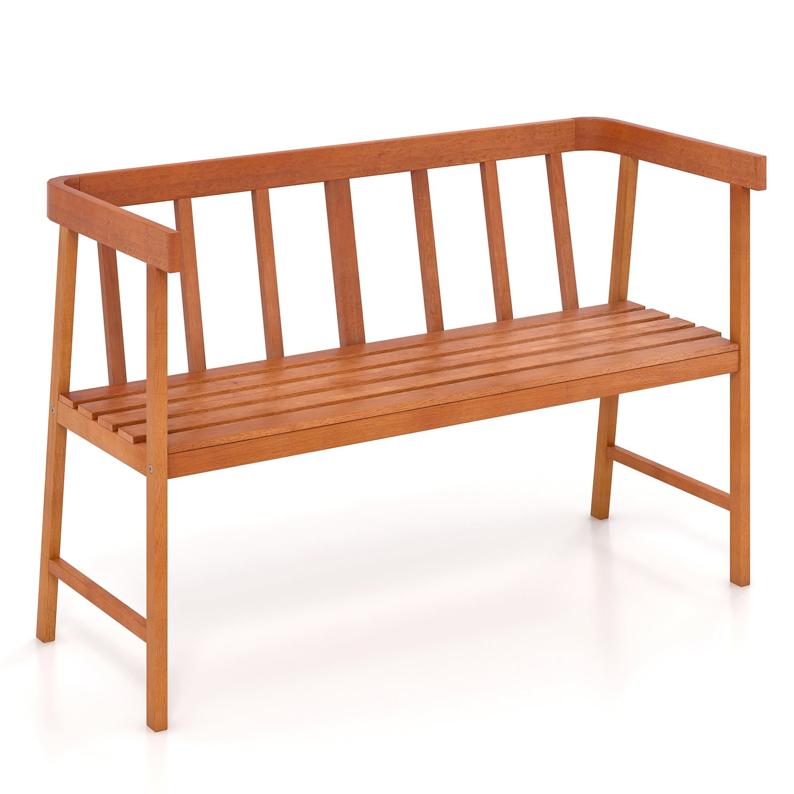 Outdoor Eucalyptus Wood Bench With Backrest, Armrests, Natural Outdoor Benches at Gallery Canada