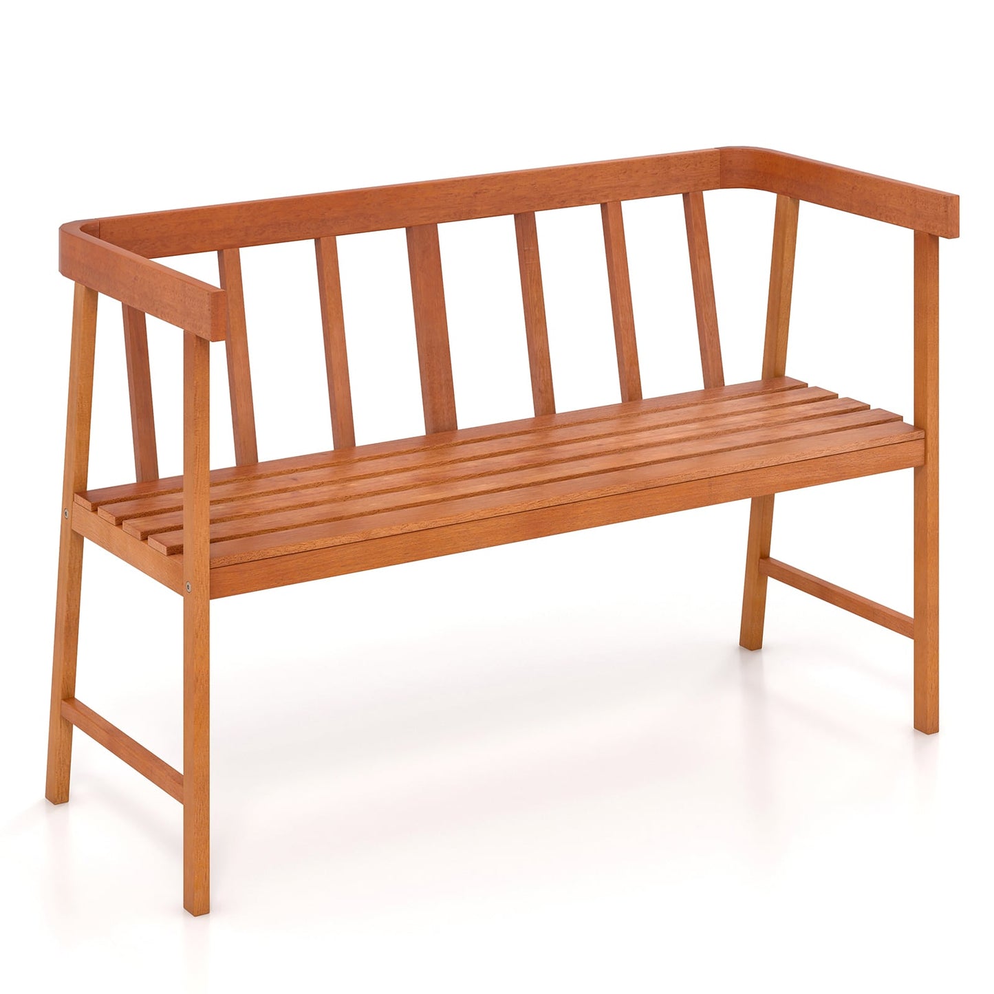 Outdoor Eucalyptus Wood Bench With Backrest, Armrests, Natural Outdoor Benches at Gallery Canada