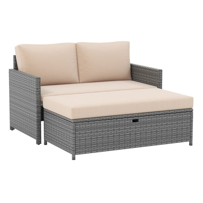 Outdoor Rattan Daybed Loveseat, 31 Gallon Storage Ottoman, Brown Outdoor Sectionals Brown at Gallery Canada