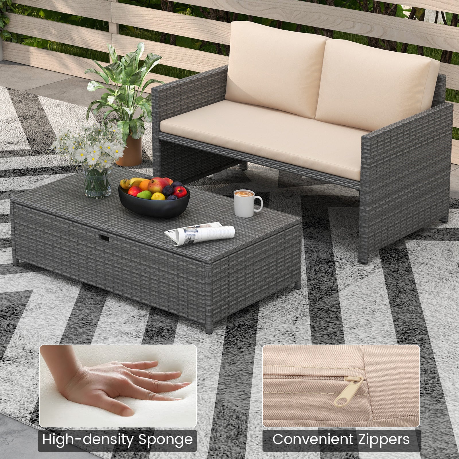 Outdoor Rattan Daybed Wicker Loveseat and 31 Gallon Storage Ottoman, Brown Outdoor Sectionals at Gallery Canada