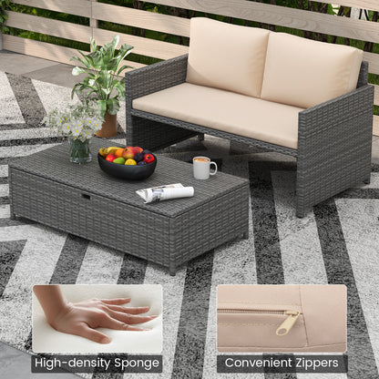 Outdoor Rattan Daybed Wicker Loveseat and 31 Gallon Storage Ottoman, Brown Outdoor Sectionals at Gallery Canada