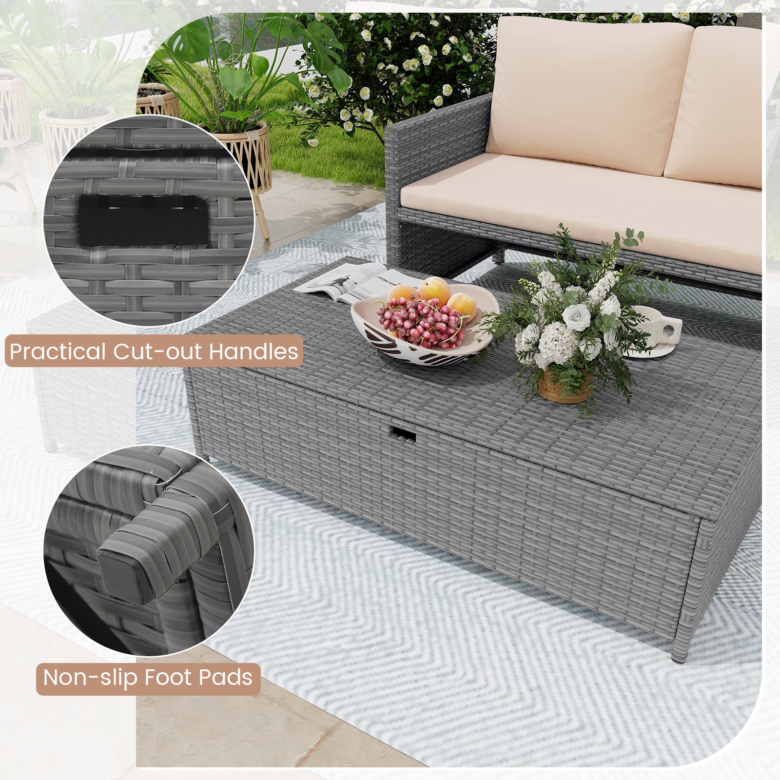 Outdoor Rattan Daybed Wicker Loveseat and 31 Gallon Storage Ottoman, Brown Outdoor Sectionals at Gallery Canada