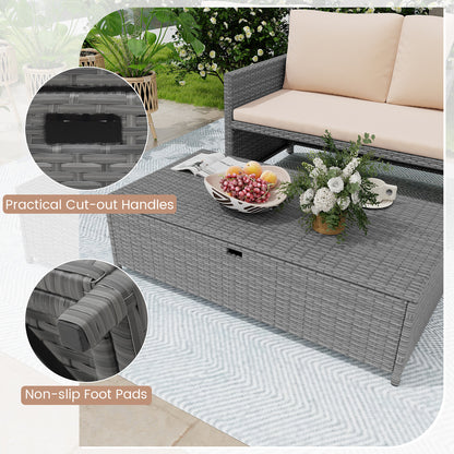 Outdoor Rattan Daybed Wicker Loveseat and 31 Gallon Storage Ottoman, Brown Outdoor Sectionals at Gallery Canada