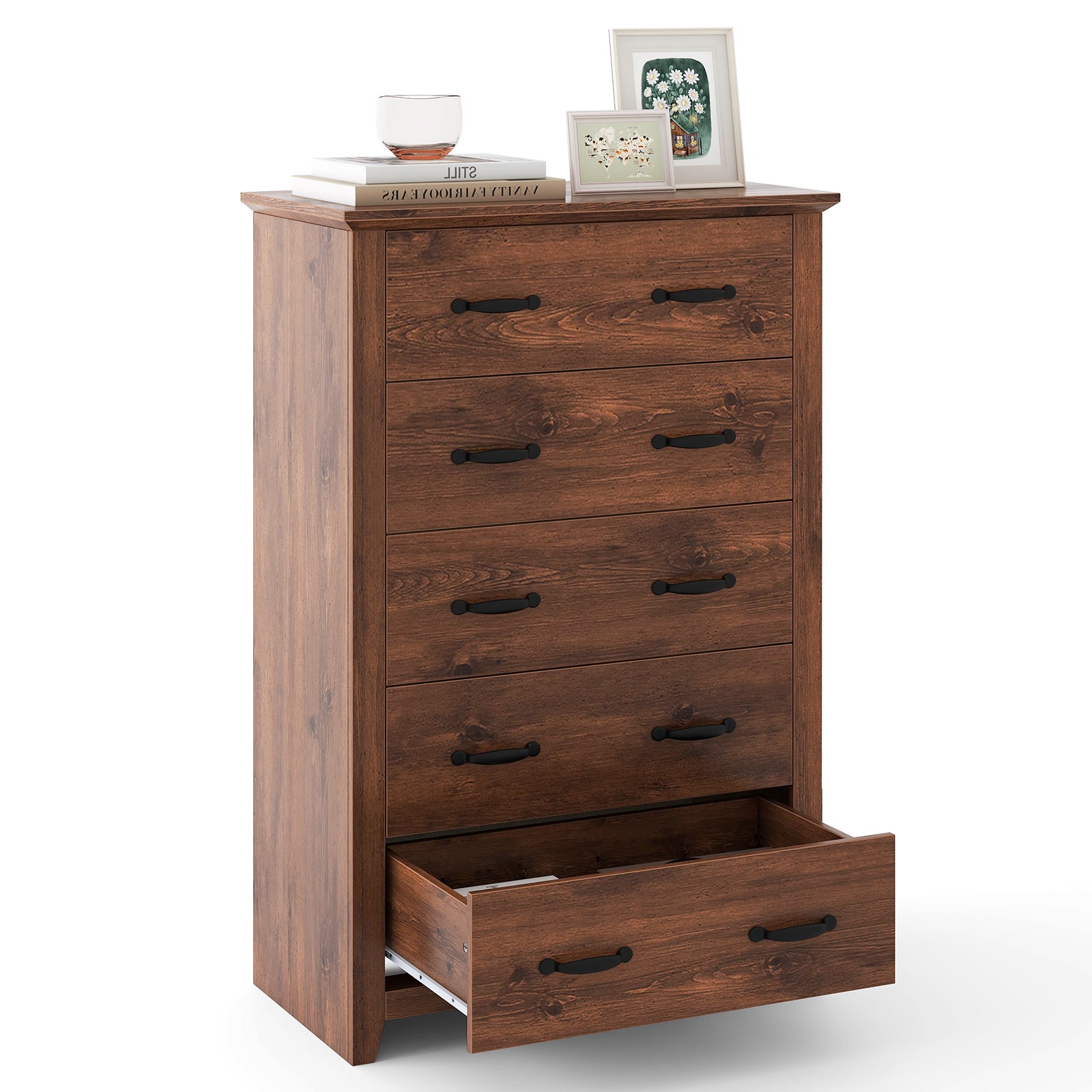 Tall Storage Dresser with 5 Pull-out Drawers for Bedroom Living Room, Walnut Dressers & Chests at Gallery Canada