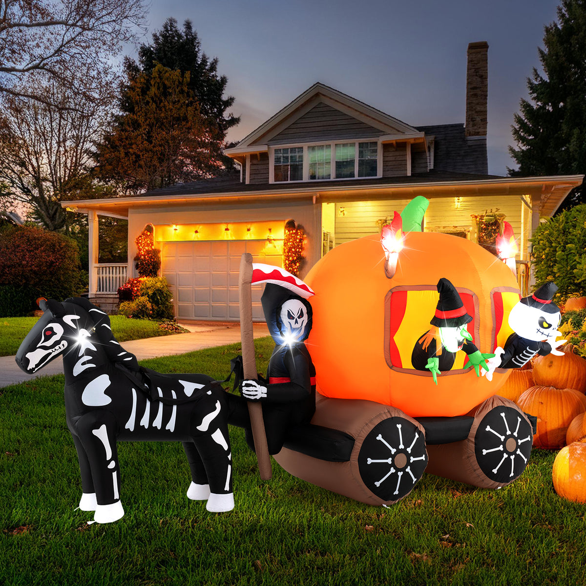 10.2 Feet Halloween Inflatable Carriage, Pumpkin, 2 Ghosts, Multicolor Halloween at Gallery Canada