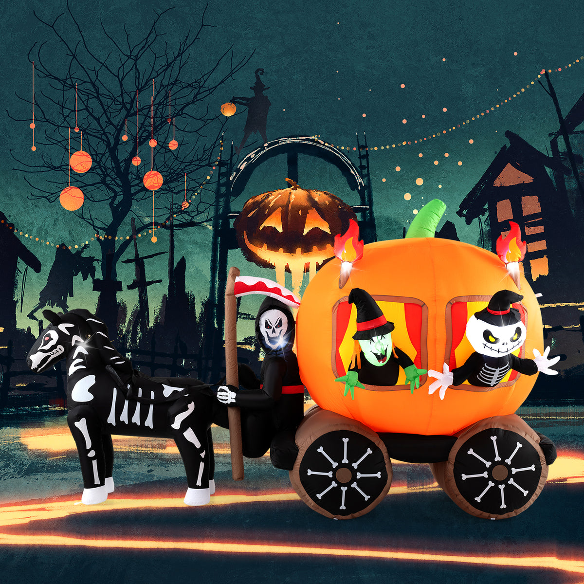 10.2 Feet Halloween Inflatable Carriage, Pumpkin, 2 Ghosts, Multicolor Halloween at Gallery Canada