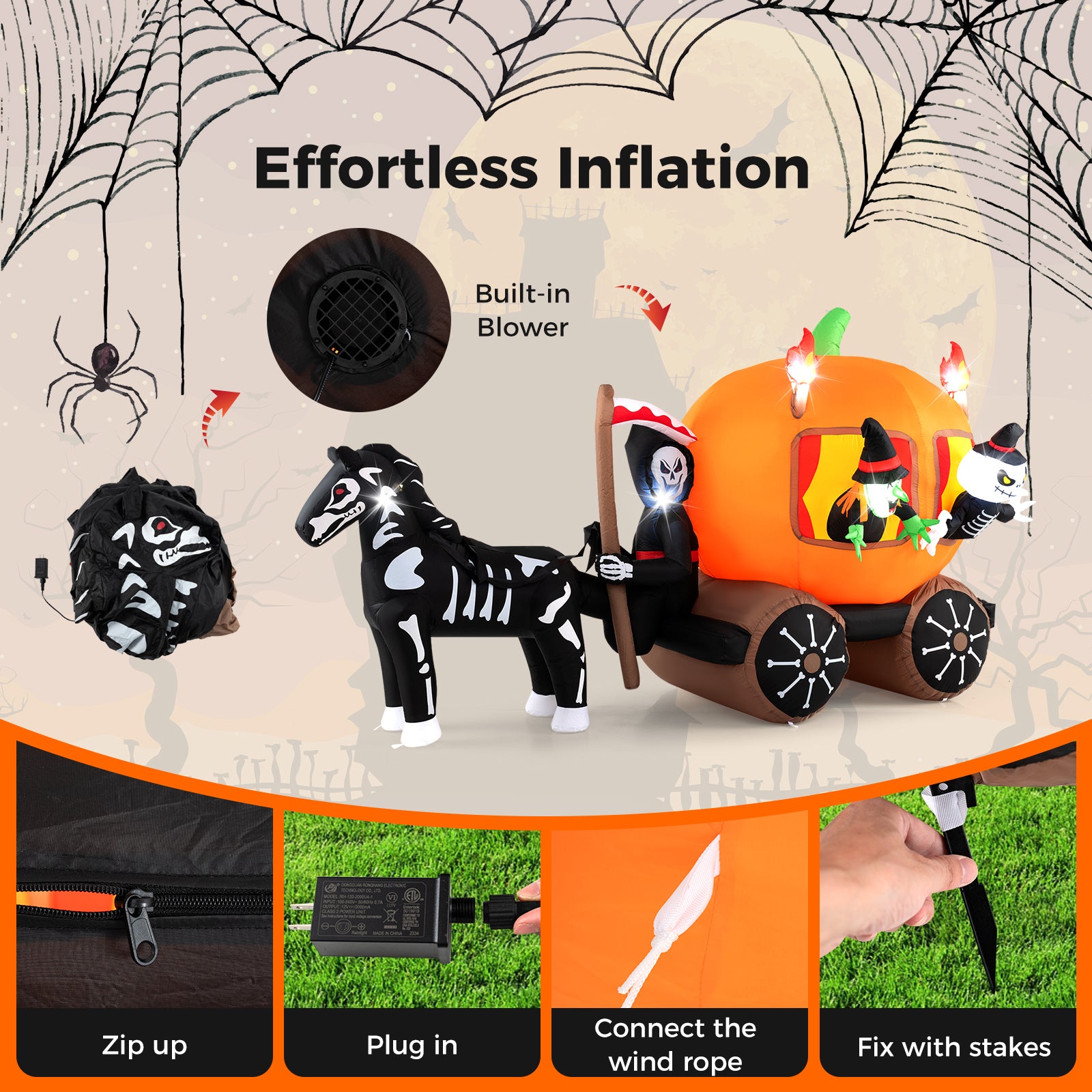 10.2 Feet Halloween Inflatable Carriage, Pumpkin, 2 Ghosts, Multicolor Halloween at Gallery Canada