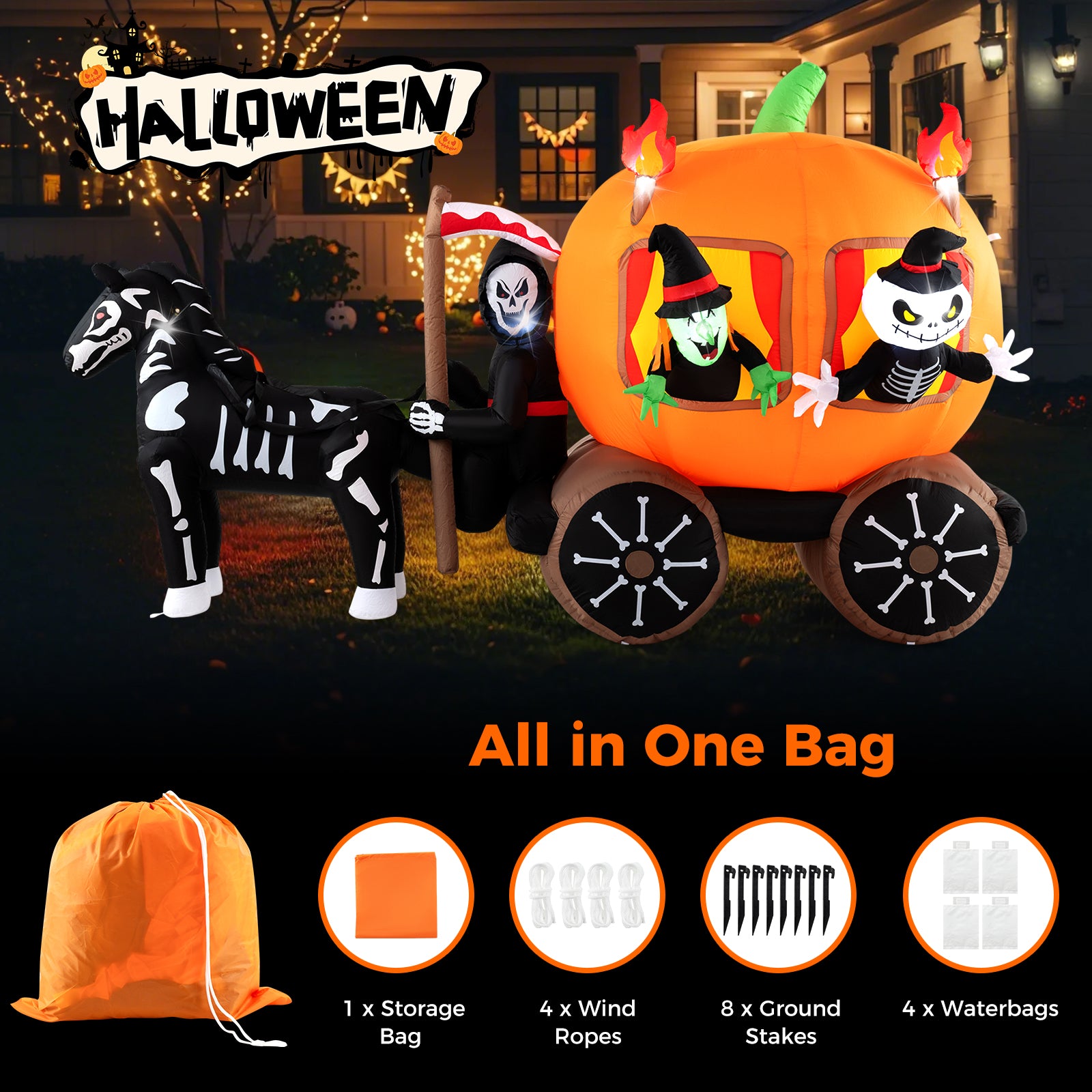 10.2 Feet Halloween Inflatable Carriage, Pumpkin, 2 Ghosts, Multicolor Halloween at Gallery Canada