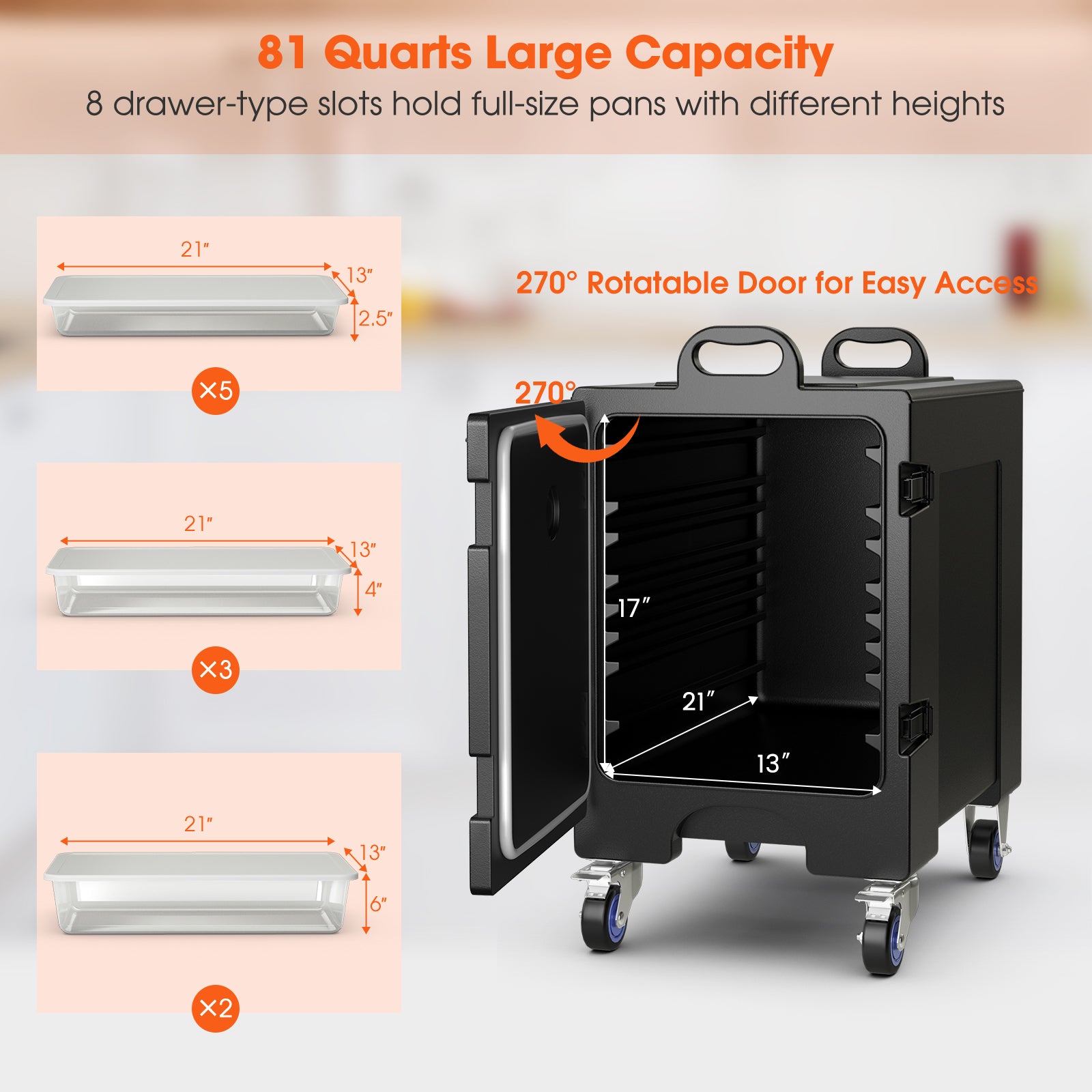 81 Quart Capacity End-loading Insulated Food Pan Carrier with Wheels, Black Food Warmers & Burners at Gallery Canada
