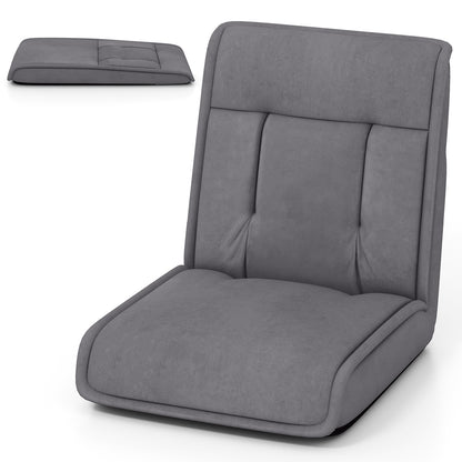 Folding Floor Chair Convertible Lazy Chair with 14-Poistion Adjustable Backrest, Gray Floor Chairs at Gallery Canada