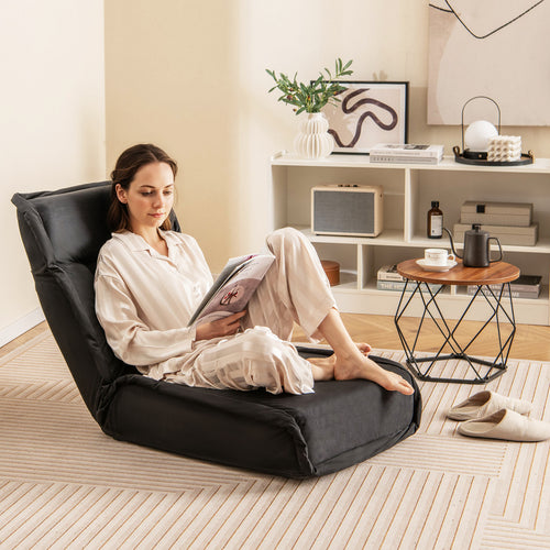 Folding Floor Chair Convertible Lazy Chair with 14-Poistion Adjustable Backrest, Black