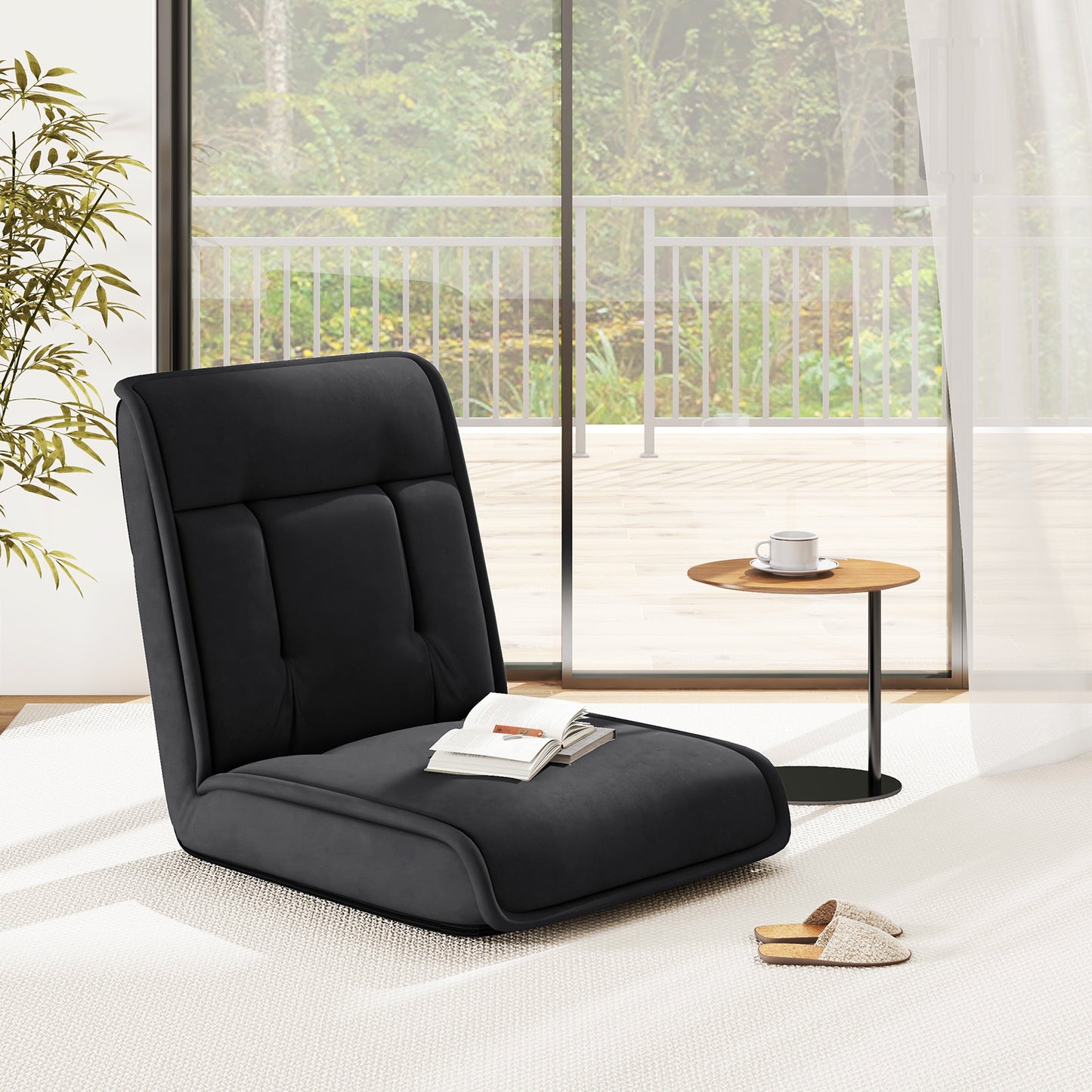 Folding Floor Chair Convertible Lazy Chair with 14-Poistion Adjustable Backrest, Black Floor Chairs at Gallery Canada