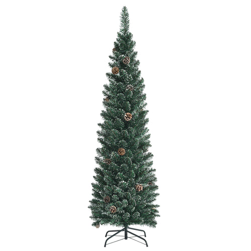 Artificial Pencil Christmas Tree With Pine Cones, 5 ft, Green