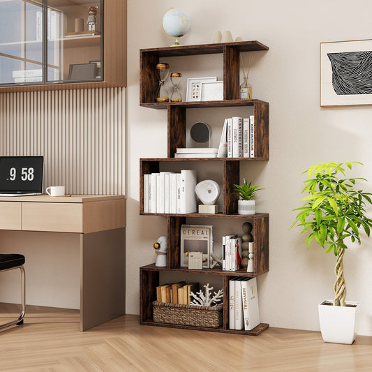 5-Tier Bookshelf with Anti-Toppling Device for Living Room Home Office, Rustic Brown Bookcases Rustic Brown at Gallery Canada
