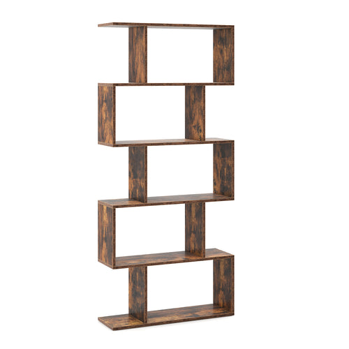 5-Tier Bookshelf with Anti-Toppling Device for Living Room Home Office, Rustic Brown
