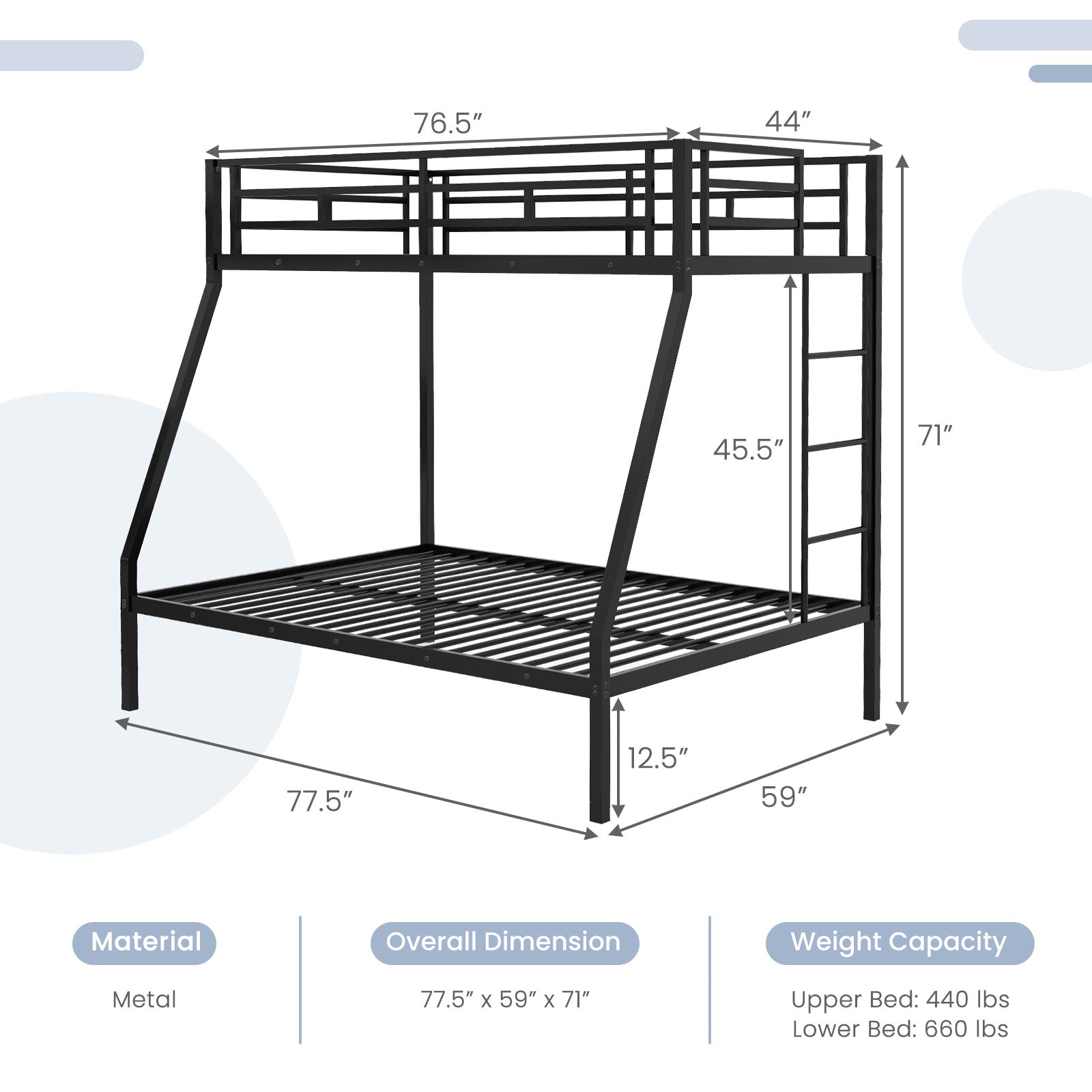 Space-saving Metal Slatted Bed Frame for Teens and Adults Noise-free No Box Spring Needed, Black Bunk Bed Frame at Gallery Canada