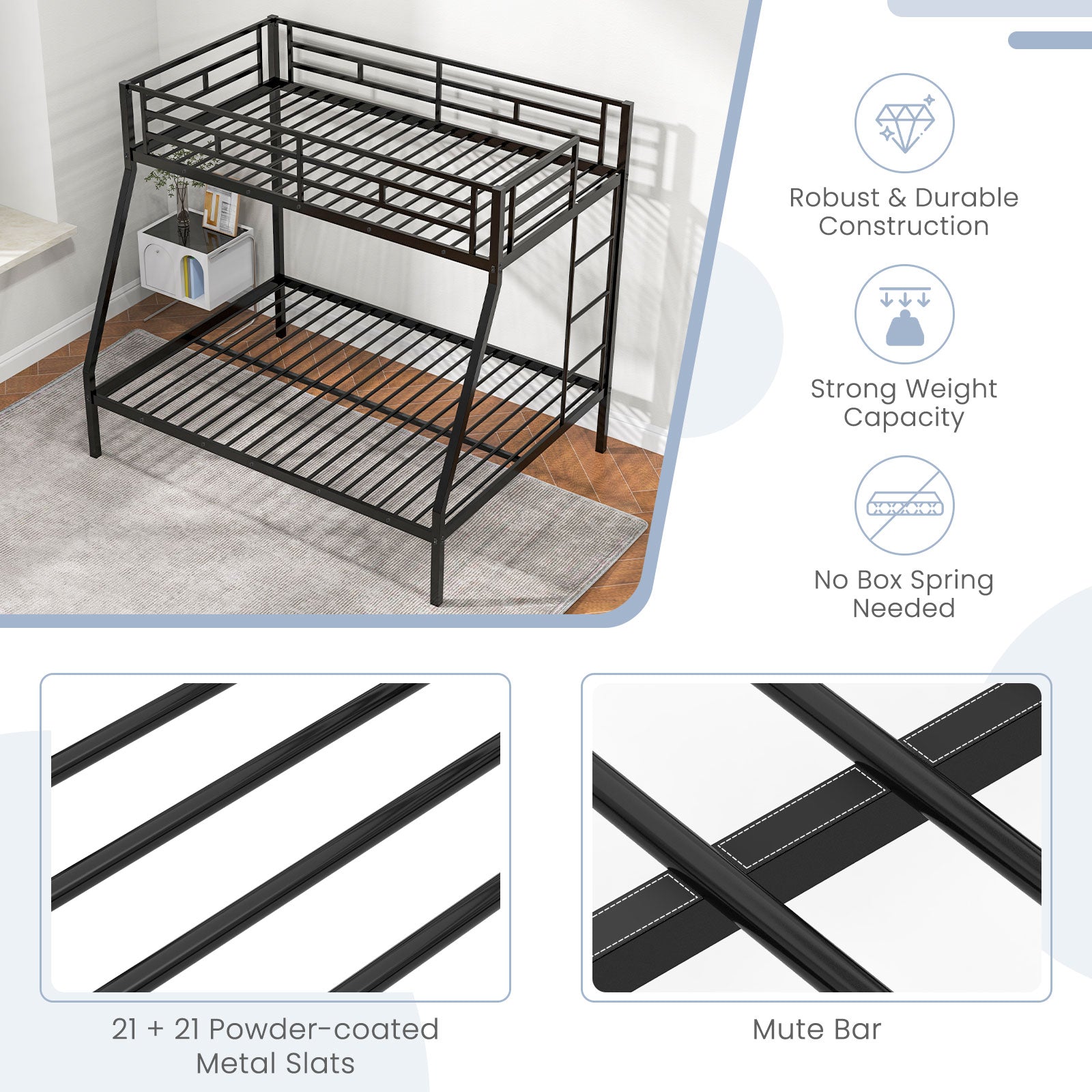 Space-saving Metal Slatted Bed Frame for Teens and Adults Noise-free No Box Spring Needed, Black Bunk Bed Frame at Gallery Canada