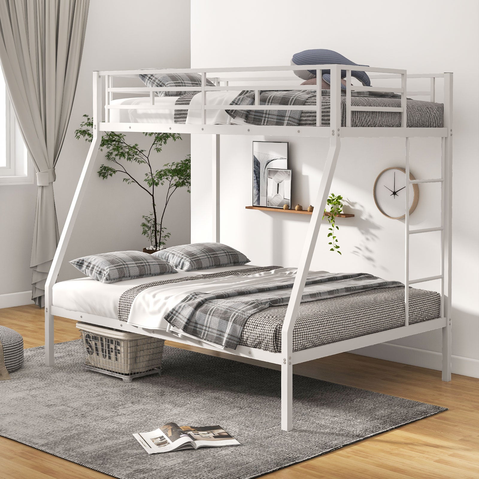 Space-saving Metal Slatted Bed Frame for Teens and Adults Noise-free No Box Spring Needed, White Bunk Bed Frame at Gallery Canada