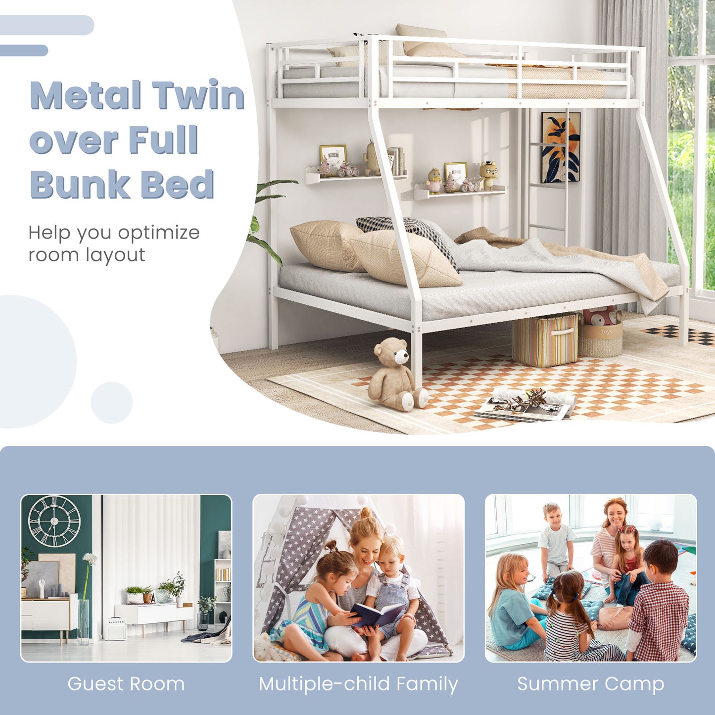 Space-saving Metal Slatted Bed Frame for Teens and Adults Noise-free No Box Spring Needed, White Bunk Bed Frame at Gallery Canada