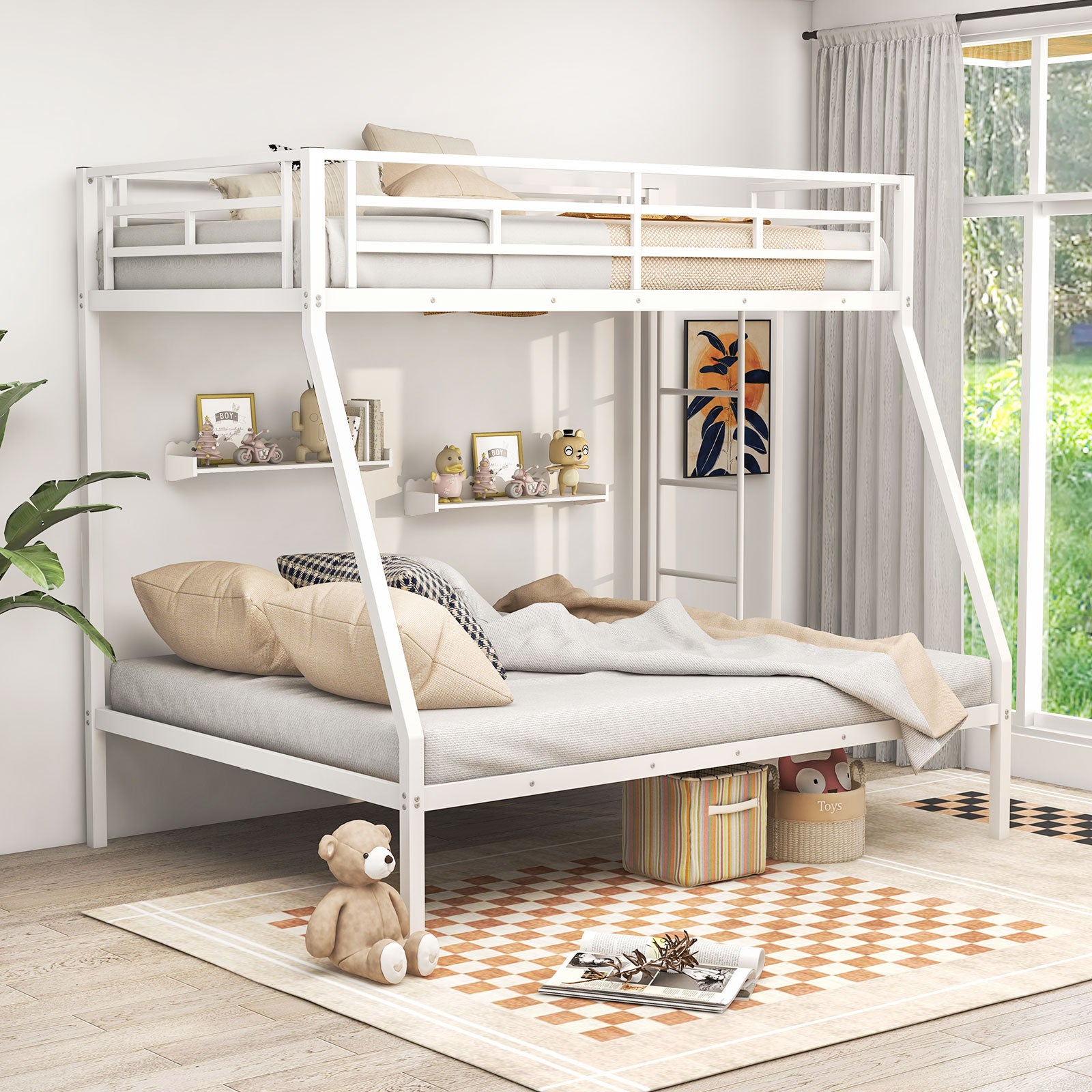 Space-saving Metal Slatted Bed Frame for Teens and Adults Noise-free No Box Spring Needed, White Bunk Bed Frame at Gallery Canada