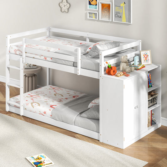 Twin Size Bunk Bed with Convertible Bookcase and Ladder, White Bunk Bed Frame White at Gallery Canada