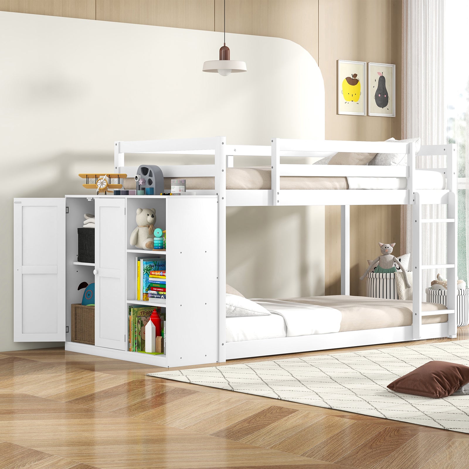 Twin Size Bunk Bed with Convertible Bookcase and Ladder, White Bunk Bed Frame at Gallery Canada
