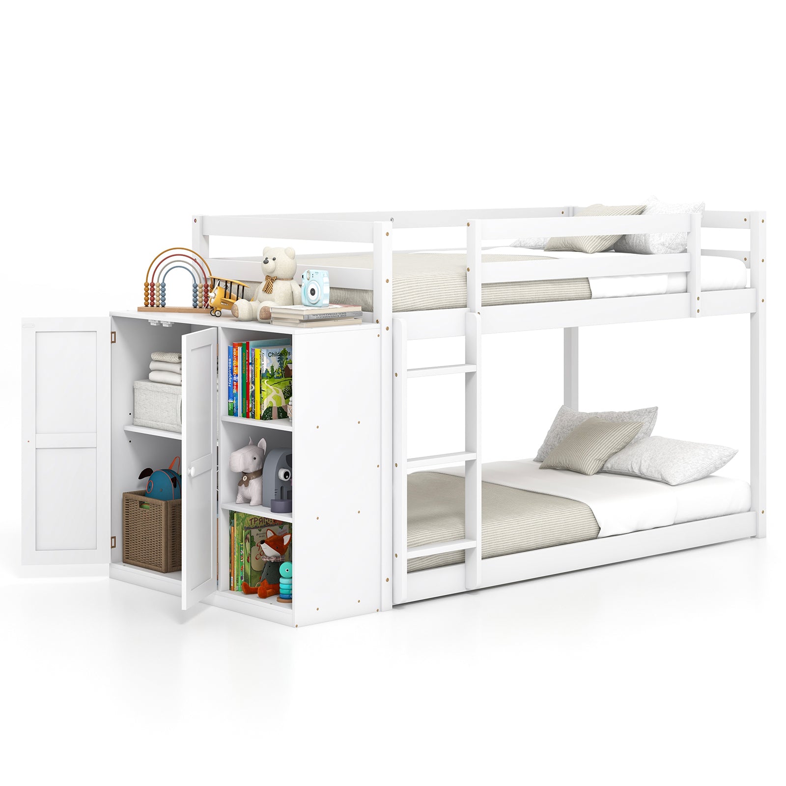 Twin Size Bunk Bed with Convertible Bookcase and Ladder, White Bunk Bed Frame at Gallery Canada