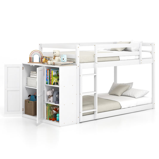 Twin Size Bunk Bed, Convertible Bookcase, Ladder, White