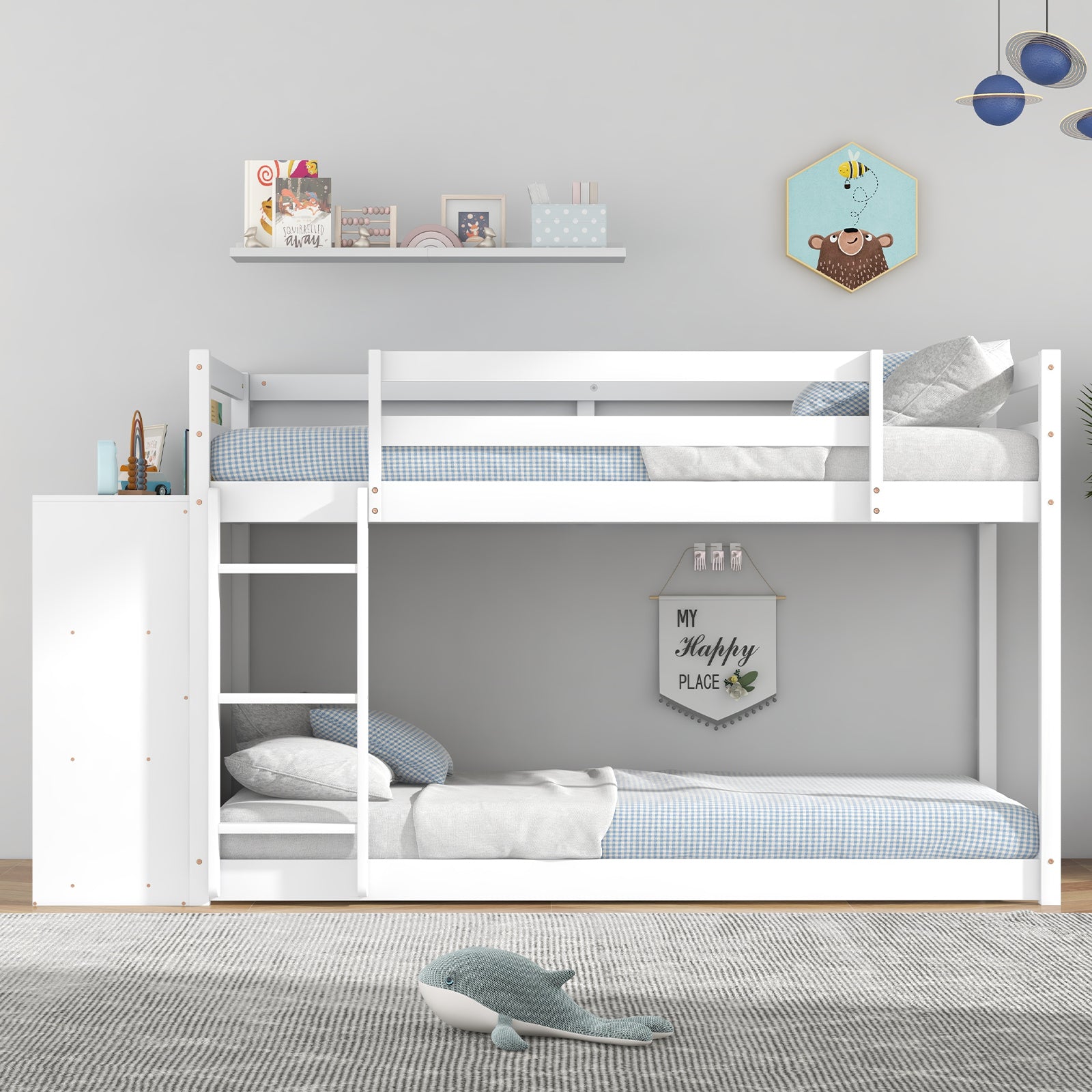 Twin Size Bunk Bed with Convertible Bookcase and Ladder, White Bunk Bed Frame at Gallery Canada