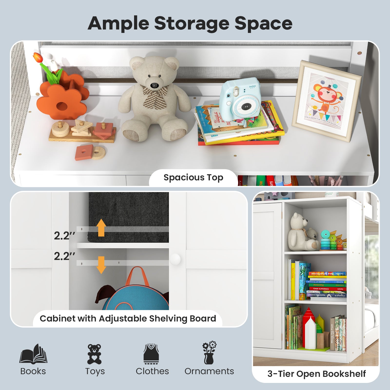 Twin Size Bunk Bed with Convertible Bookcase and Ladder, White Bunk Bed Frame at Gallery Canada