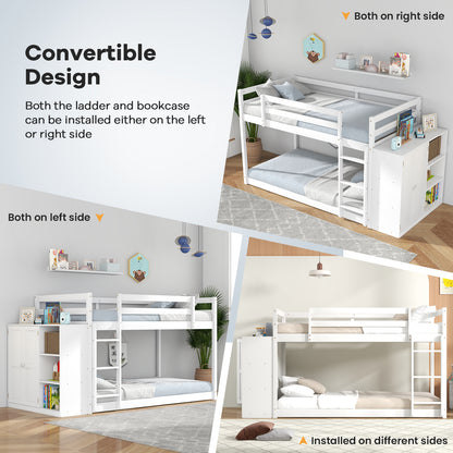 Twin Size Bunk Bed with Convertible Bookcase and Ladder, White Bunk Bed Frame at Gallery Canada