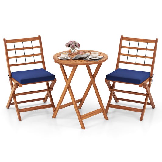 Acacia Wood Patio Bistro Set, 3 Pieces, Cushions, Navy Patio Conversation Sets Navy at Gallery Canada