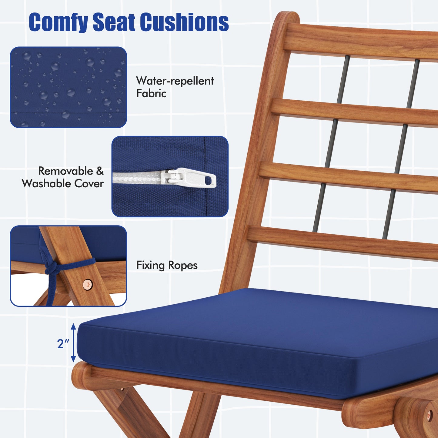 3 Pieces Acacia Wood Patio Bistro Set with Cushions, Navy Patio Conversation Sets at Gallery Canada