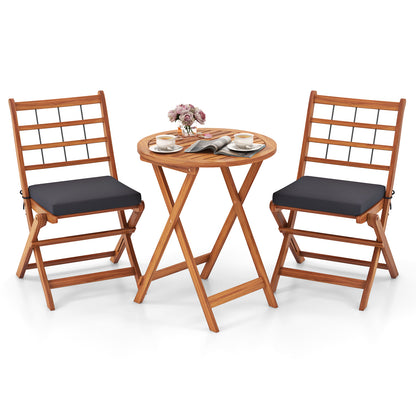 3 Pieces Acacia Wood Patio Bistro Set with Cushions, Gray Patio Conversation Sets at Gallery Canada