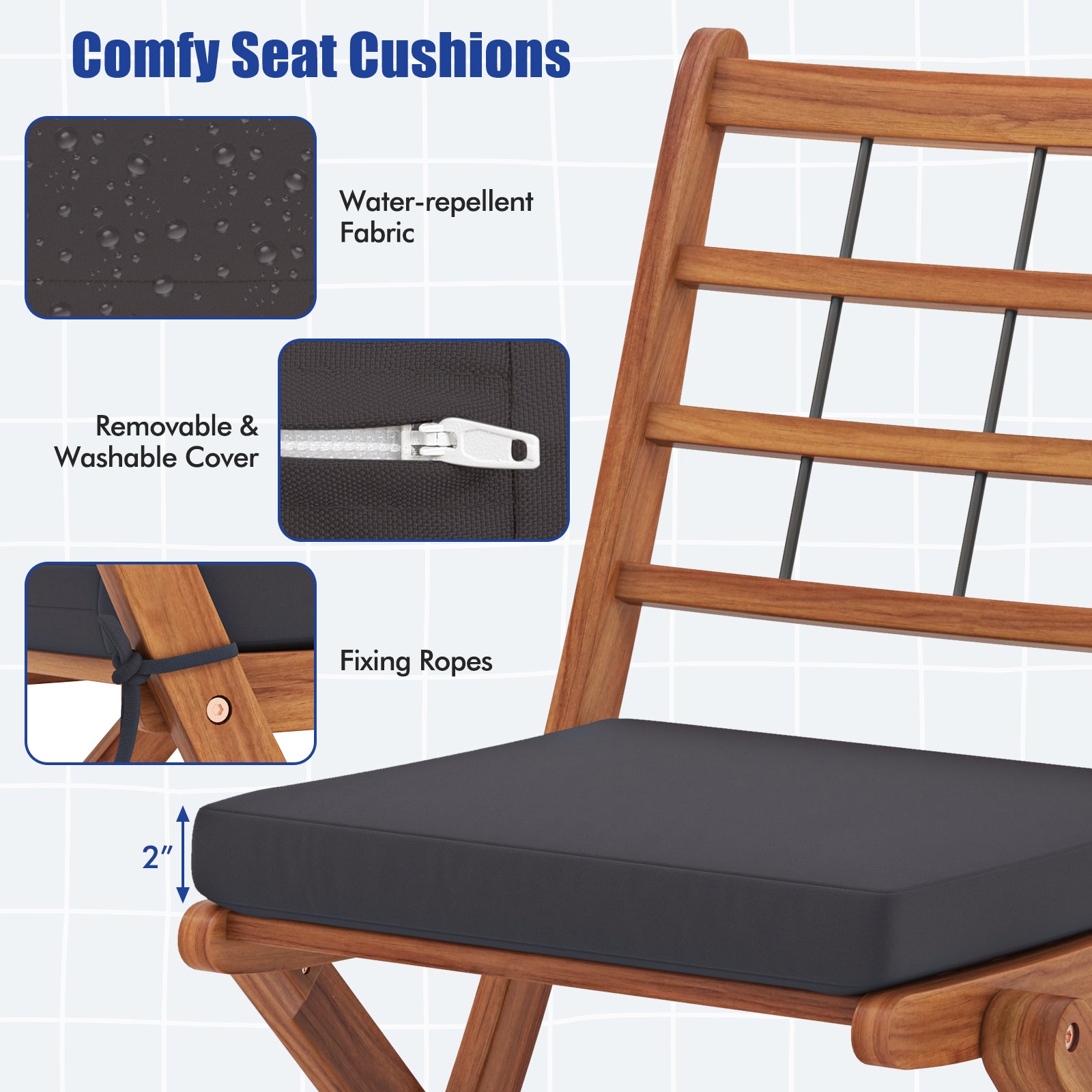 3 Pieces Acacia Wood Patio Bistro Set with Cushions, Gray Patio Conversation Sets at Gallery Canada