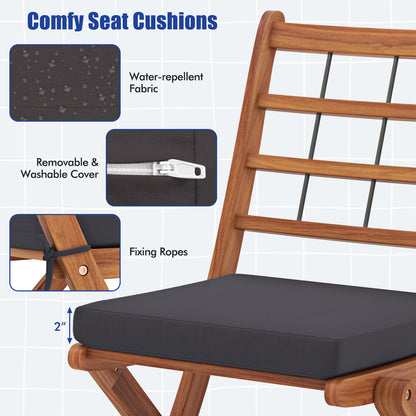 3 Pieces Acacia Wood Patio Bistro Set with Cushions, Gray Patio Conversation Sets at Gallery Canada