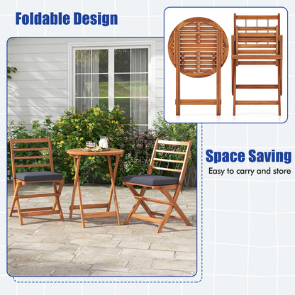 3 Pieces Acacia Wood Patio Bistro Set with Cushions, Gray Patio Conversation Sets at Gallery Canada