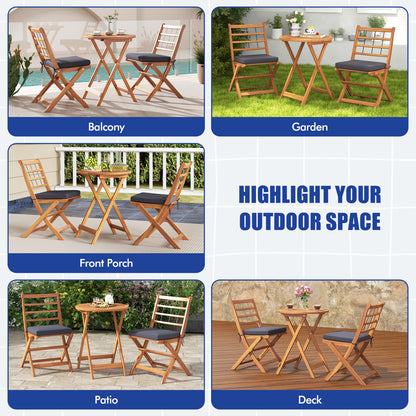 3 Pieces Acacia Wood Patio Bistro Set with Cushions, Gray Patio Conversation Sets at Gallery Canada