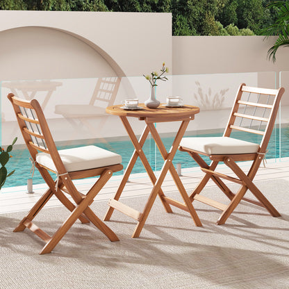 3 Pieces Acacia Wood Patio Bistro Set with Cushions, White Patio Conversation Sets at Gallery Canada