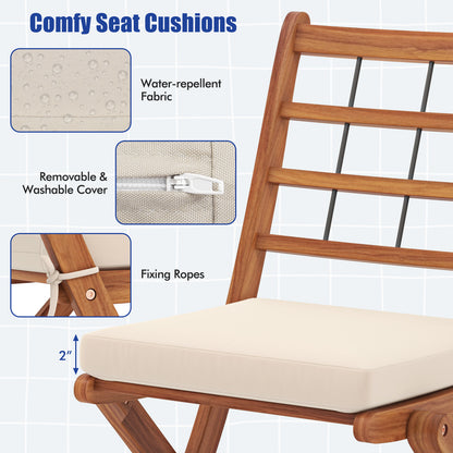 3 Pieces Acacia Wood Patio Bistro Set with Cushions, White Patio Conversation Sets at Gallery Canada